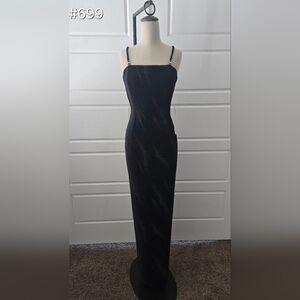 Black Velvet Fitted Formal Dress With Silver Sparkles